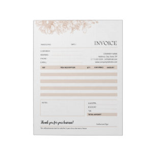 Neutral Floral Line Border Business Invoice Forms Notepad