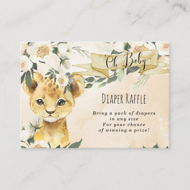 neutral floral lion Diaper Raffle enclosure card (Front)