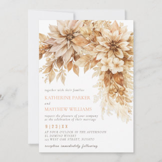 Neutral Floral Wedding Invitation Beige Elegant