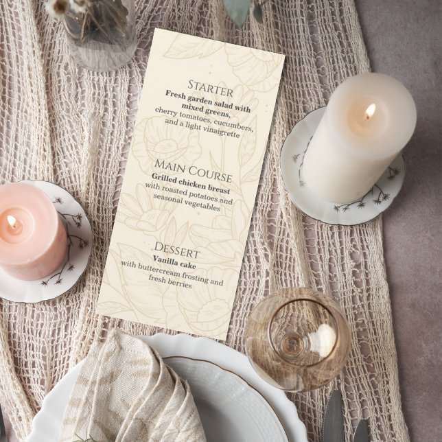 Neutral Floral Wedding Menu Card (Creator Uploaded)