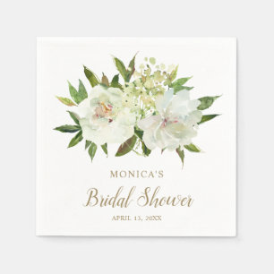Neutral Floral White Ivory Gold Bridal Shower Napkin