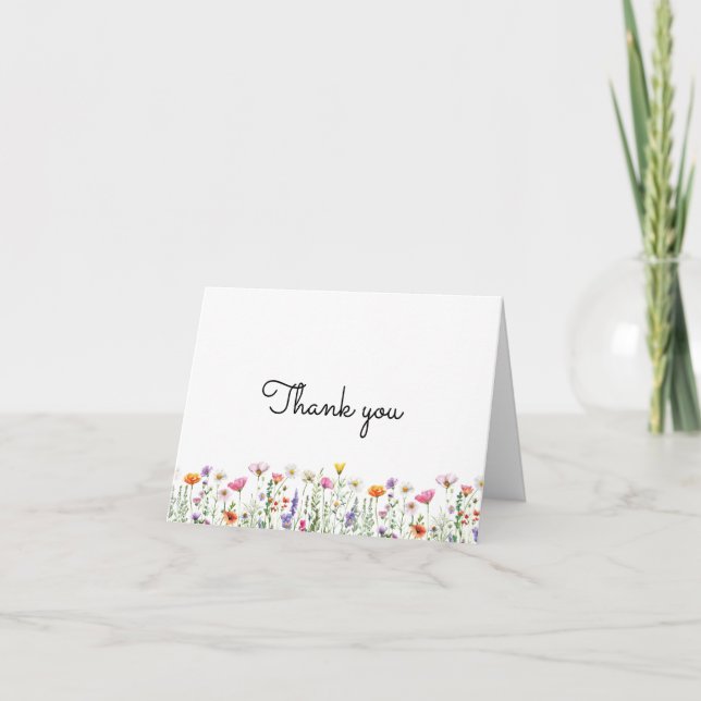 Neutral Floral Wildflower Baby Shower Folded Thank You Card (Front)