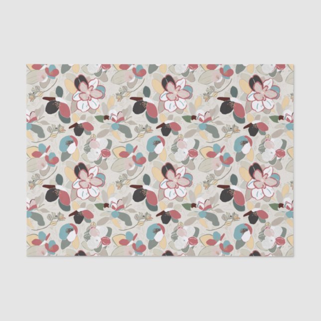 Neutral Floral Winter Magnolia Tissue Paper (Front)