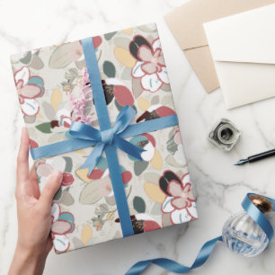 Neutral Floral Winter Magnolia Wrapping Paper
