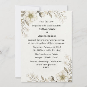 Neutral Florals, Botanical Line Art, Minimalist Bo Invitation