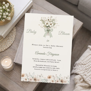 Neutral florals green ivory bloom Baby Shower Invitation
