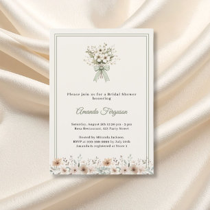 Neutral florals green ivory Bridal Shower Invitation