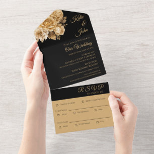 Neutral Flower Bouquet-Wedding All In One Invitation