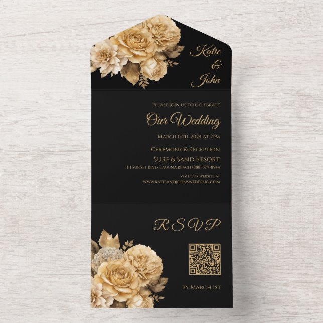 Neutral Flower Bouquet-Wedding All In One Invitation (Inside)