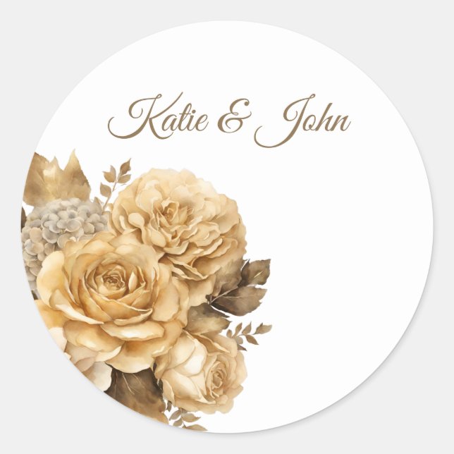 Neutral Flower Bouquet-Wedding- Classic Round Sticker (Front)
