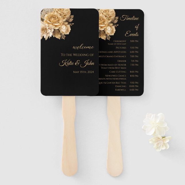 Neutral Flower Bouquet-Wedding Program- Hand Fan (Front and Back)