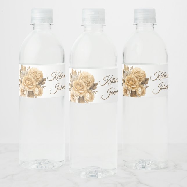 Neutral Flower Bouquet-Wedding- Water Bottle Label (Bottles)