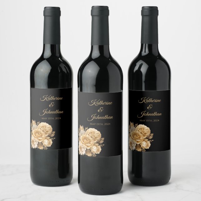 Neutral Flower Bouquet-Wedding- Wine Label (Bottles)