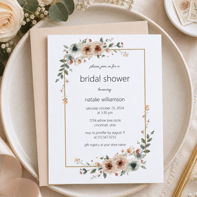Neutral Flower Frame Bridal Shower  Invitation (Creator Uploaded)
