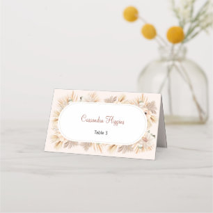 Neutral Flower Oval Arch Clean Guest Name Seating Place Card