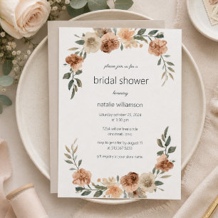Neutral Flowers Bridal Shower  Invitation