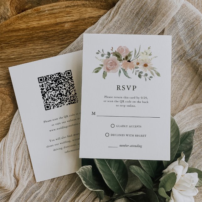 Neutral Flowers | Combo QR Code and Traditional  RSVP Card (Creator Uploaded)