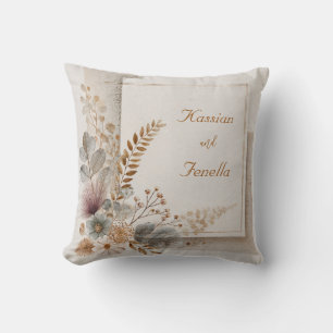 Neutral Folk Art Wildflower Wedding  Cushion