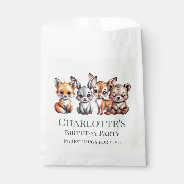Neutral Forest Animal Cute Woodland Kid's Party Favour Bags (Front)