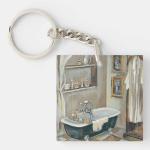 Neutral French Bathroom Key Ring