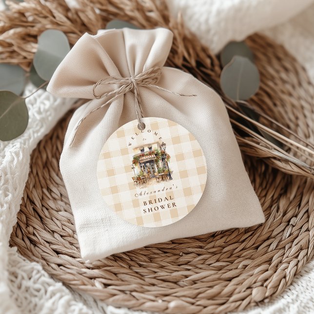 Neutral French Cafe Bridal Shower Classic Round Sticker (Creator Uploaded)