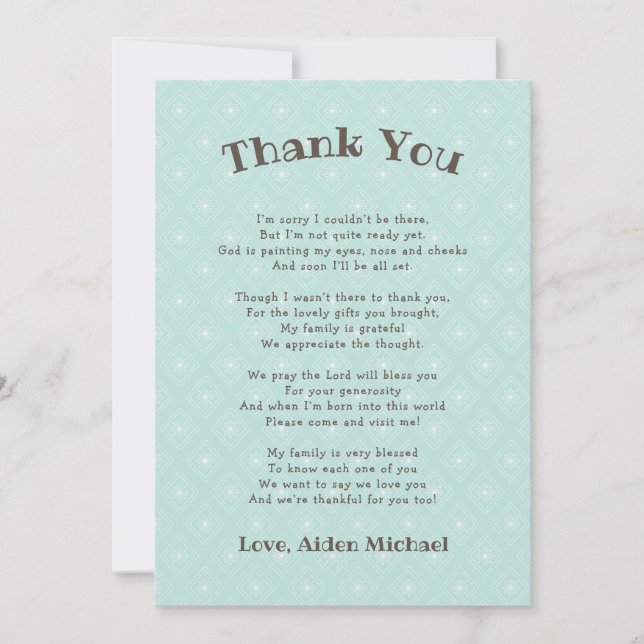Neutral Gender Baby Shower Poem Thank you note (Front)