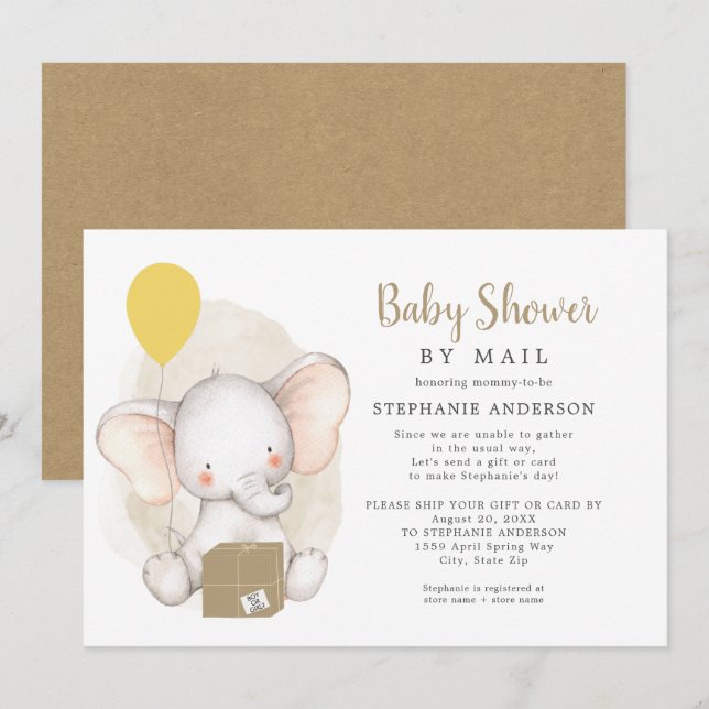 Neutral Gender Elephant Baby Shower by Mail Invitation (Front/Back)