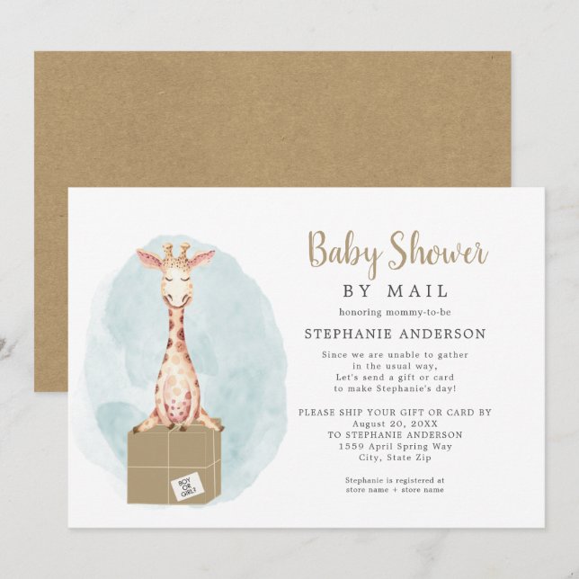 Neutral Gender Giraffe Baby Shower by Mail Invitation (Front/Back)