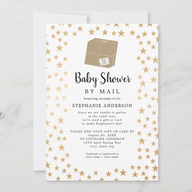 Neutral Gender Gold Star Baby Shower by mail Invitation (Front)