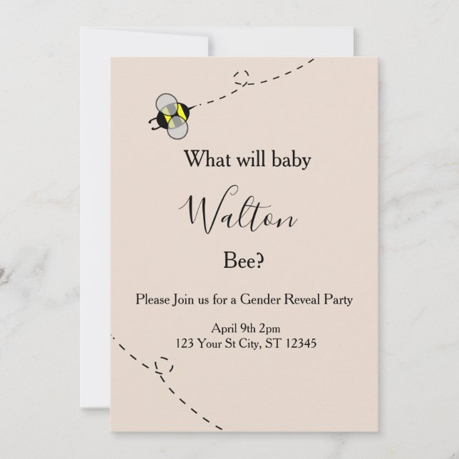 Neutral Gender Reveal Invitations Bee Themed (Front)