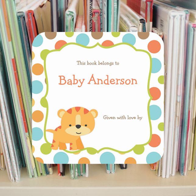 Neutral Gender Tiger Baby Bookplates Square Sticker (Creator Uploaded)
