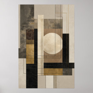Neutral Geometric Abstract, Beige Black Gold Poster