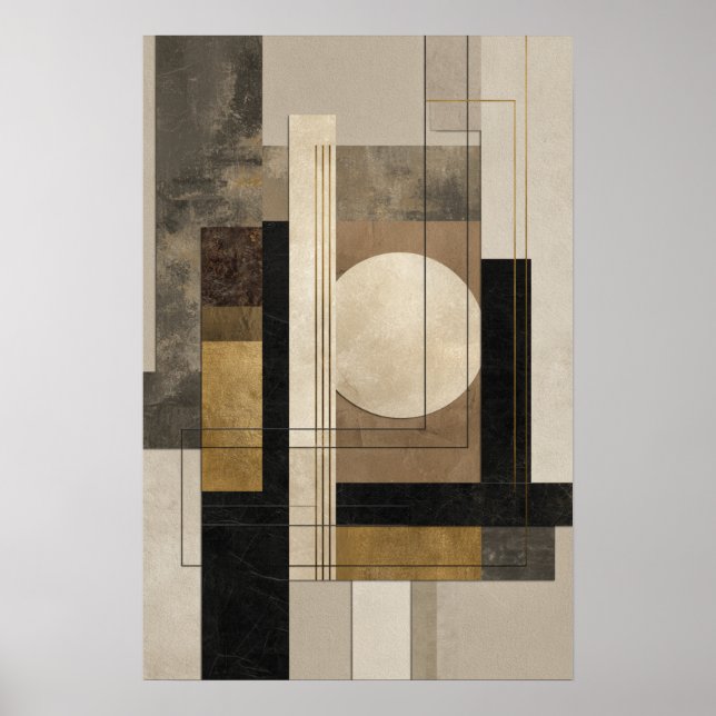 Neutral Geometric Abstract, Beige Black Gold Poster (Front)