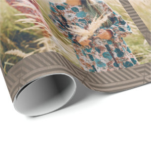 Neutral Geometric Print Photo Christmas Wrapping Paper