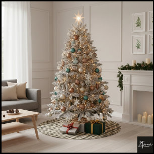 Neutral Gingham Beige Brown Checkerboard Classic Brushed Polyester Tree Skirt