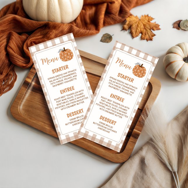 Neutral Gingham Pumpkin 4x9 Printable Menu (Creator Uploaded)
