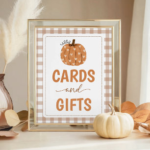 Neutral Gingham Pumpkin 8x10 Cards & Gifts Sign