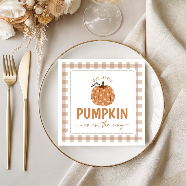 Neutral Gingham Pumpkin Baby Shower Napkins (Creator Uploaded)