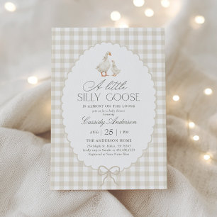 Neutral Gingham Silly Goose Baby Shower Invitation