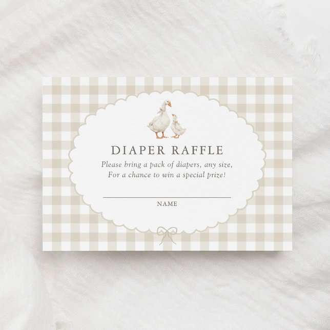 Neutral Gingham Silly Goose Diaper Raffle Ticket Enclosure Card (Creator Uploaded)