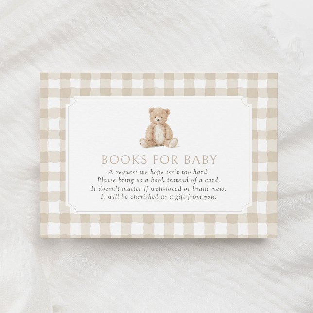 Neutral Gingham Teddy Bear Books for Baby Enclosure Card (Creator Uploaded)