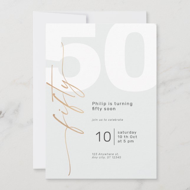 Neutral Gold Elegant Calligraphy Birthday Invitation (Front)