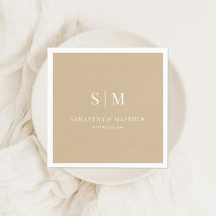 Neutral Gold Elegant Couple Initials Wedding Napkin