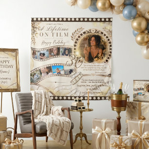 Neutral Gold Film Strip  Birthday Photo Backdrop Tapestry