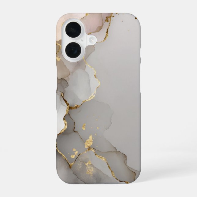 Neutral & Gold Marble  iPhone 16 Case (Back)