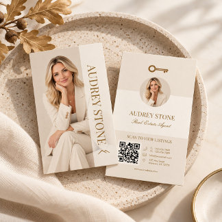 Neutral Gold Real Estate Agent Photo Business Card