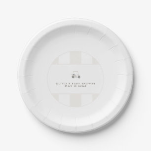 Neutral golf cart baby shower plate