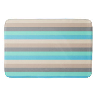 Neutral gray and green stripe Bath Mat