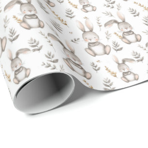 Neutral Gray Bunny Baby Cute Nursery Easter Gift Wrapping Paper