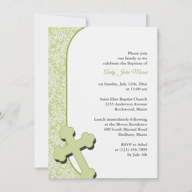 Neutral Green Baptism Invitation (Front)